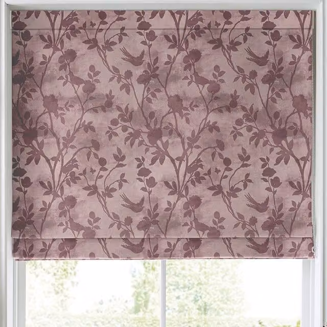 Laura Ashley Eglantine Silhouette Woven Made to Measure Roman Blind in Mulberry with Floral Pattern