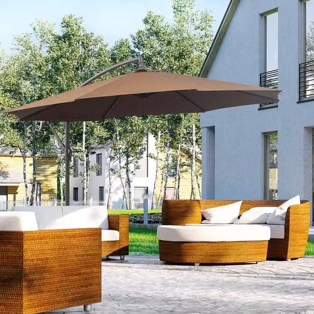 Outsunny Brown Hanging Banana Cantilever Parasol with Polyester Canopy and Steel Frame