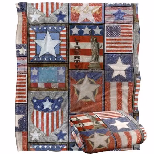 JQ Licensing Patriotic Pattern Silky Touch Super Soft Fleece Throw Blanket, White, W/D/H: 152 x 127 cm