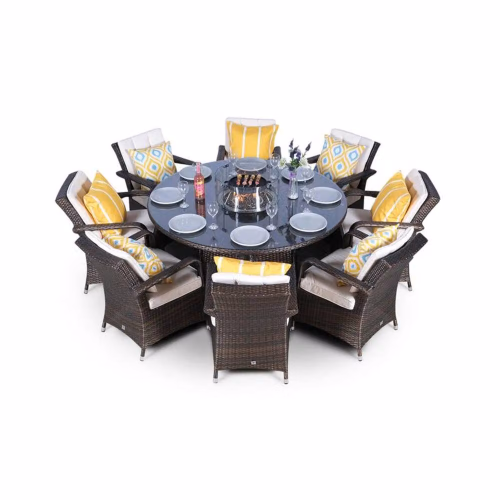 Thats Furniture Arizona 8 Seater Round Rattan Dining Set with Fire Pit in Brown – 2