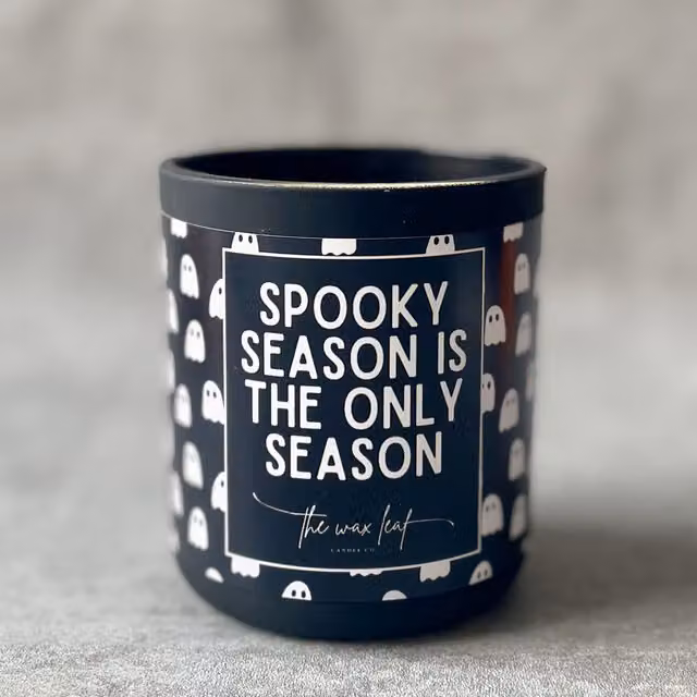 The Wax Leaf Candle Co Spooky Season Autumn Candle with Wooden Wick in Black / Autumn Leaves