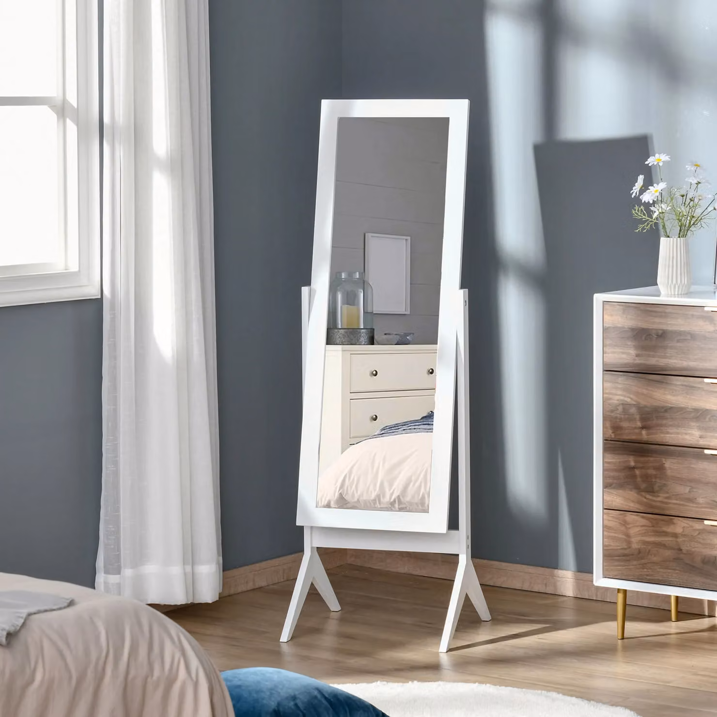 HOMCOM Freestanding Tall Dressing Mirror in White, H 148 cm x W 47 cm – 3