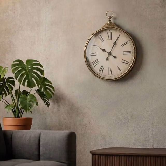 Wyld and Coco Heritage Clock Co Gold Vintage Round Silent Analog Wall Clock, W: 40 cm, H: 51 cm – 1
