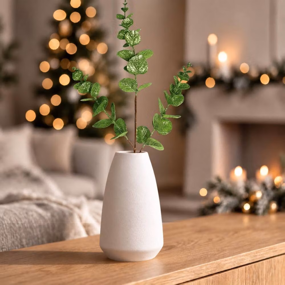 Shatchi 12 Pack Green Glitter Artificial Eucalyptus Christmas Tree Picks, Height: 55 cm – 2