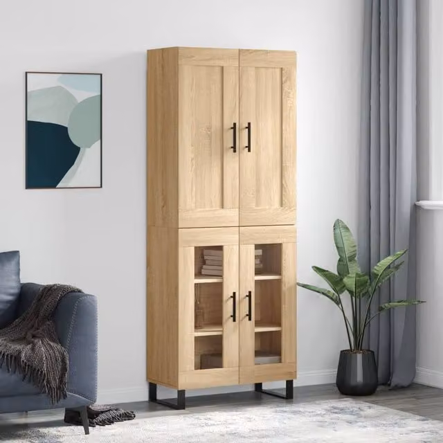 Berkfield Home Sonoma Oak Highboard in Brown, W/D/H: 69.5 x 34 x 180 cm