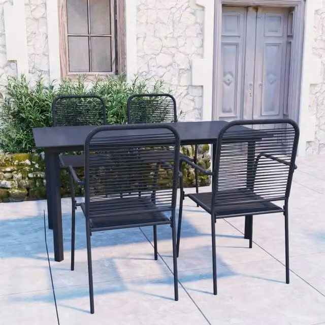 Berkfield Home 5 Piece Garden Dining Set in Black Glass and Steel