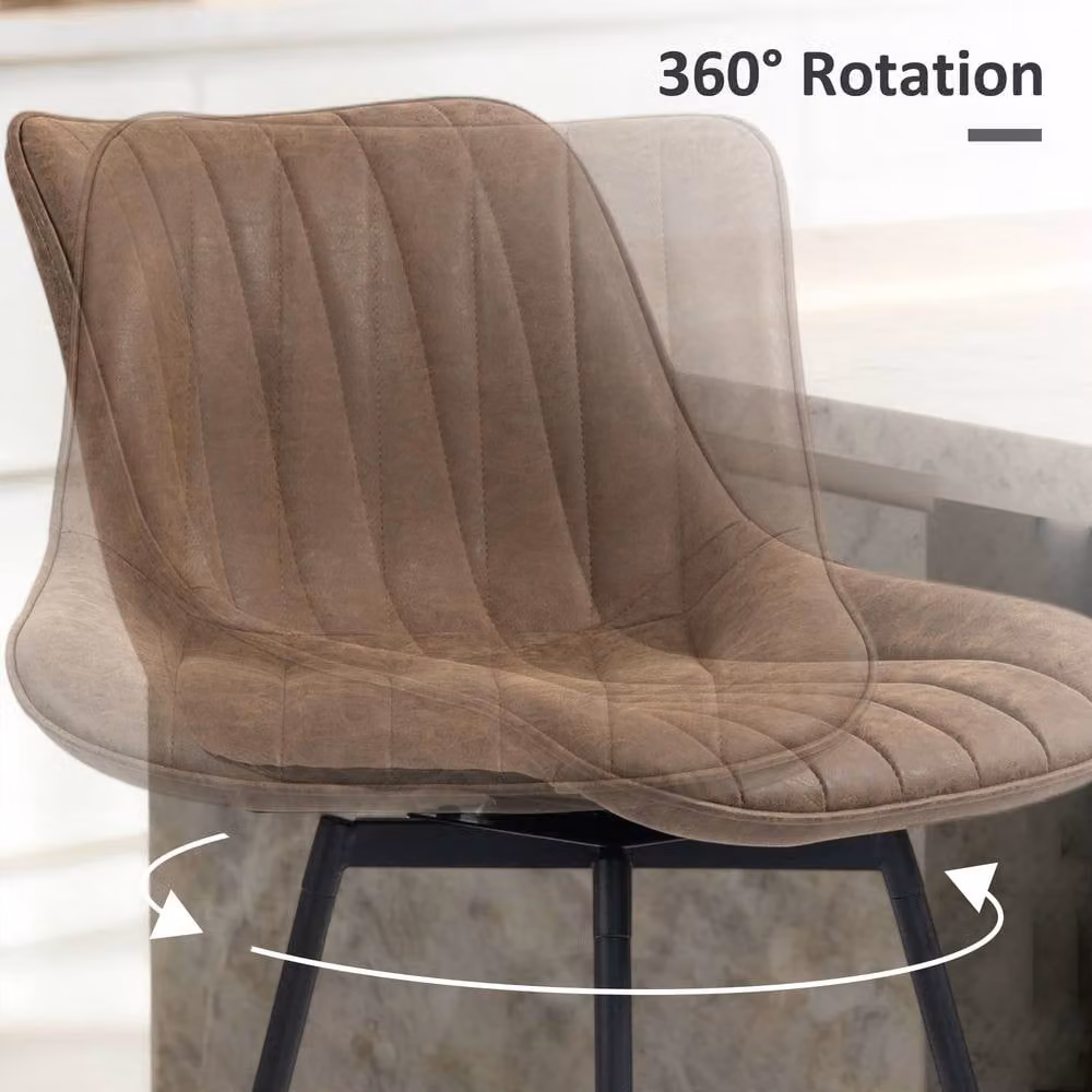 STILVORA Set of 2 Modern Swivel Bar Stools with Brown Synthetic Leather – 6