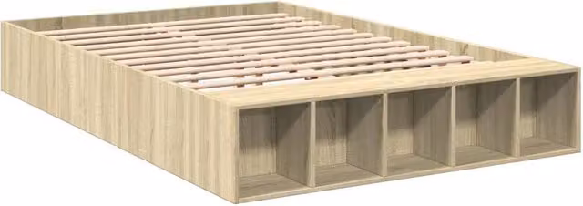 Berkfield Home Modern Small Double Bed Frame in Sonoma Oak and Beige, W/D/H: 120 x 200 cm