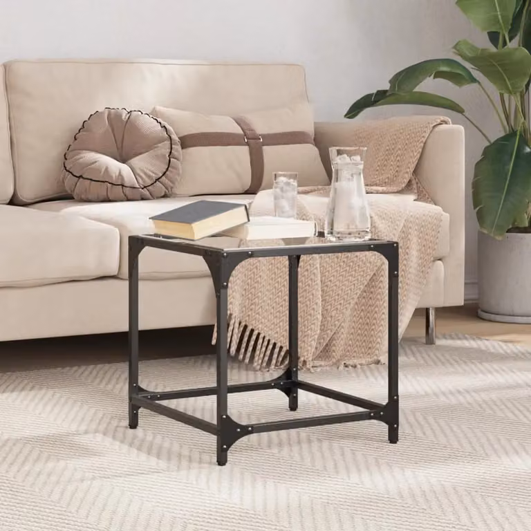 Berkfield Home Modern Square Coffee Table with Transparent Glass Top and White Steel Frame, W/D/H: 40 x 40 x 40 cm