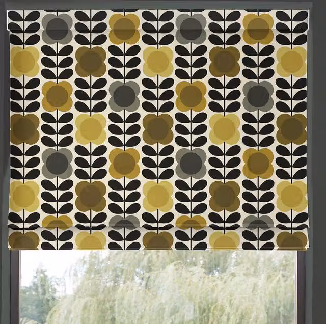 Orla Kiely Spot Flower Stem Made to Measure Blackout Roman Blind in Yellow and Grey