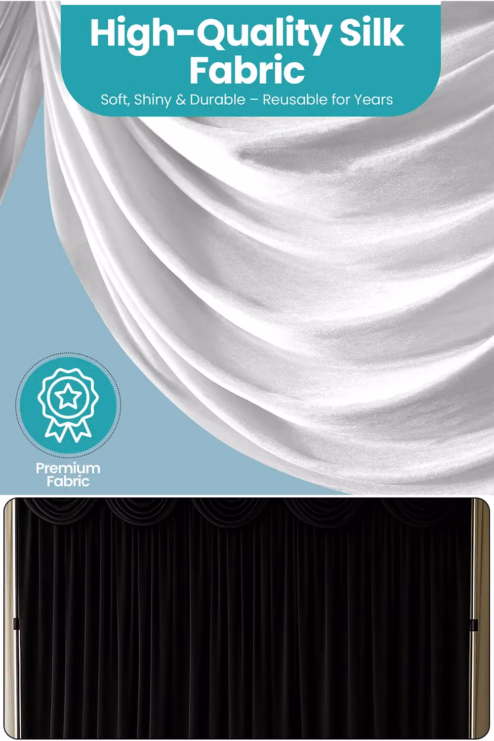 Neel Blue White Ice Silk Detachable Swag Curtain Panel Backdrop – 2