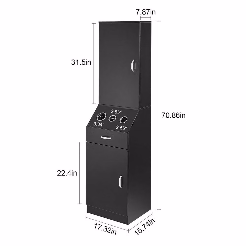 PAWNORA Black Salon Storage Cabinet and Station with Internal Drawers and Shelves, W/D/H: 44 x 40 x 180 cm – 2