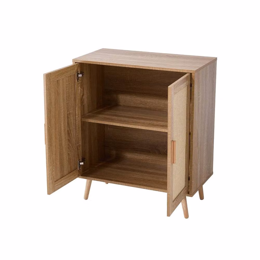 Kelvenix Modern 2-Door Rattan and Glass Sideboard Cabinet in Beige – 2