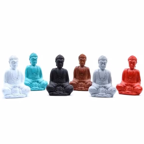 Ancient Wisdom Set of 6 Matt Mini Buddha Tabletop Decorations in Assorted Colours – 1