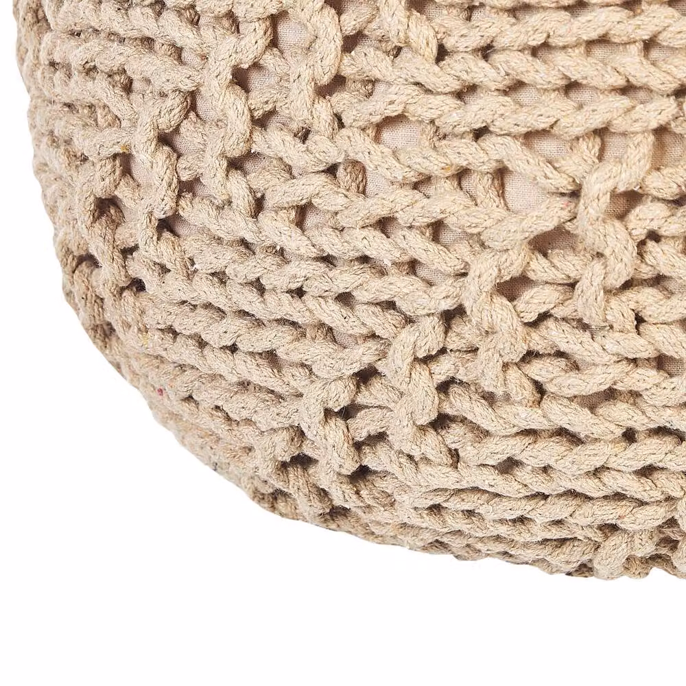 Wyld and Coco Round Pouf Ottoman in Beige, Knitted Cotton with EPS Beads, Diameter: 50 cm, Height: 35 cm – 3