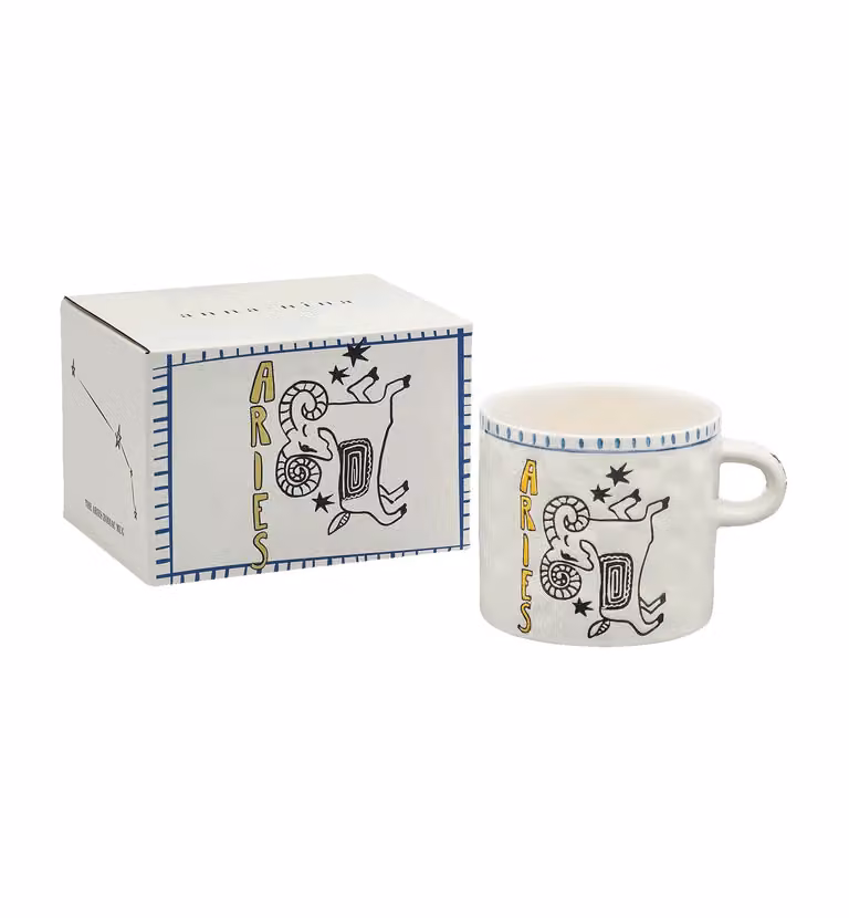 Anna + Nina Zodiac Aries Stoneware Tea Mug, White, 500 ml