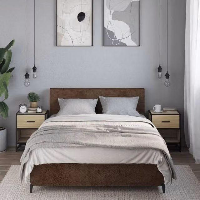 Berkfield Home Decorative Bedside Cabinets, 2 Piece Set in Sonoma Oak and Light Tan, W/D/H: 40 x 31 x 50 cm