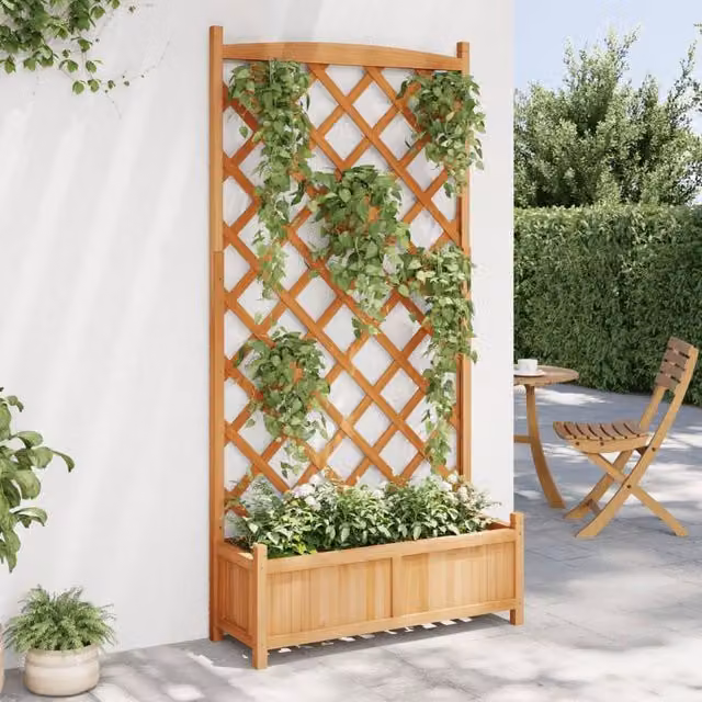 Berkfield Home Brown Solid Wood Fir Planter with Trellis, H 180 x W 90 x D 35 cm
