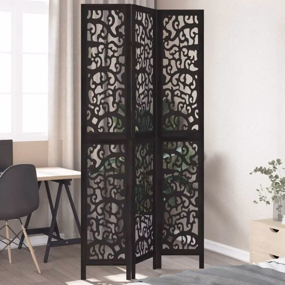 Berkfield Home 3-Panel Black Solid Paulownia Wood Room Divider – 1