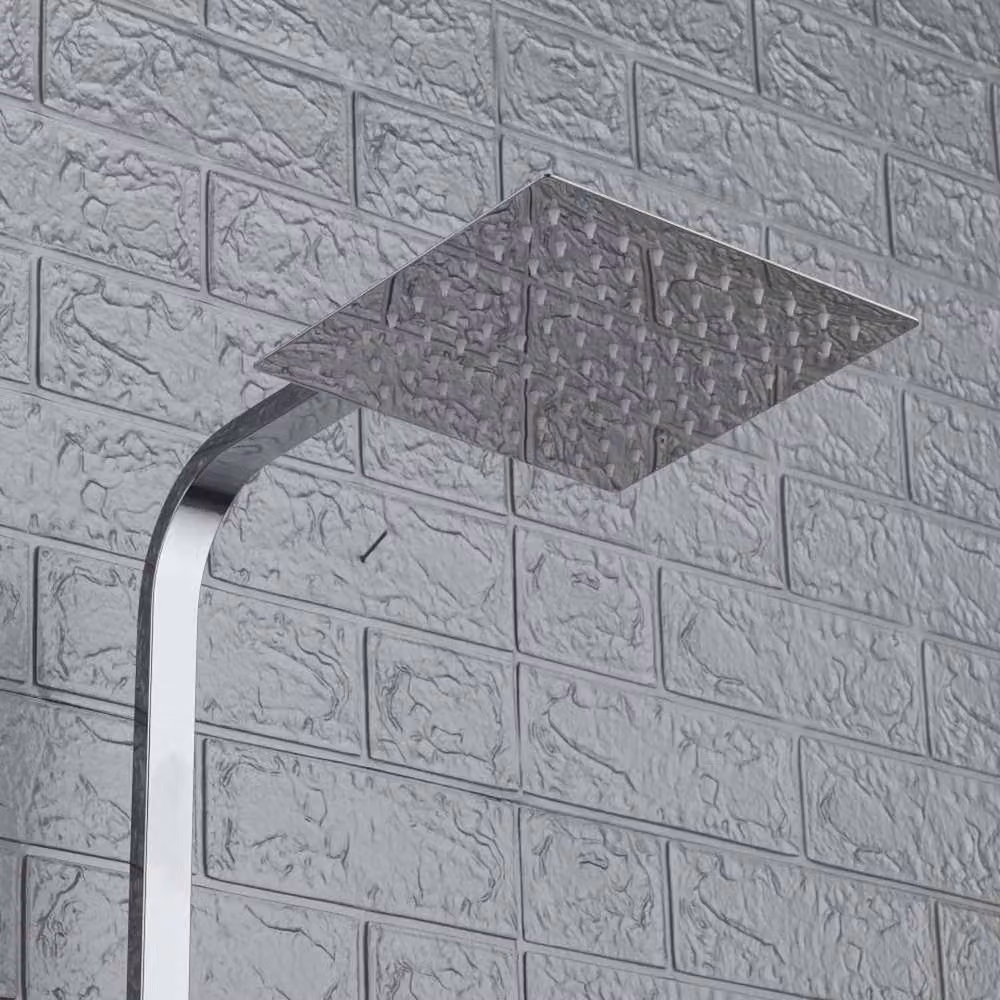 FLAVORA Square Chrome Twin Head Overhead Shower Kit with Rigid Column, Metallic Silver, W: 52 cm – 2