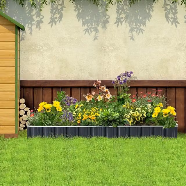 Outsunny Metal Raised Garden Bed, Large Steel Planter Box for Vegetable and Herb Gardens, Grey, W/D/H: 90 x 30 x 85 cm