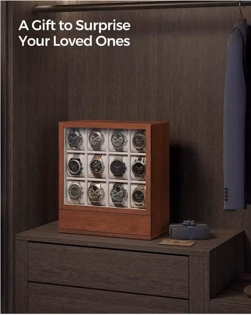 SONGMICS 12-Slot Wooden Watch Box and Display Case with Window in Bronze