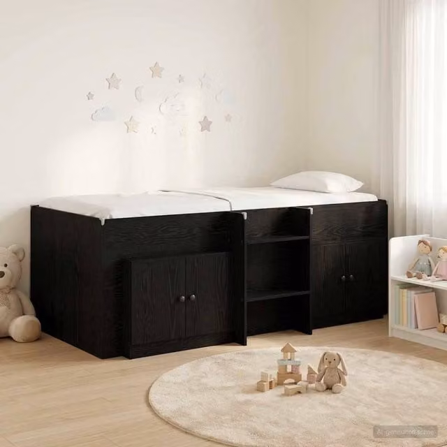 Berkfield Home Loft Bed Frame with Cabinet in Black Engineered Wood