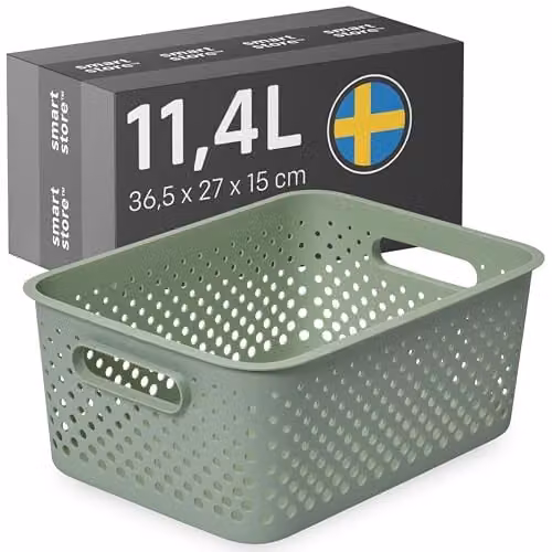 Orthex SmartStore Storage Basket with Handles in Green 11.4L W: 36.5 cm, D: 27 cm, H: 15 cm