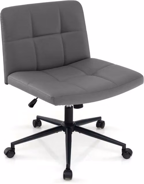 Kelvenix Criss Cross Grey PU Leather Upholstered Swivel Task Chair