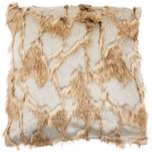 Orsina Lamina Grey, White and Beige Faux Fur Square Cushion with Feather Filler, W/D/H: 45 x 45 x 45 cm – 1