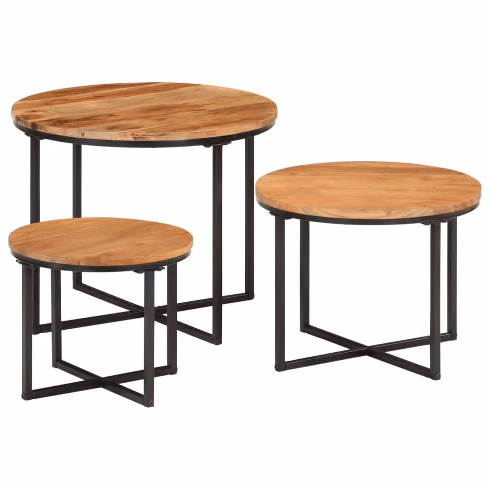Berkfield Home Nesting Coffee Tables, Set of 3, Brown Acacia Wood and Black Iron Industrial Style – 2