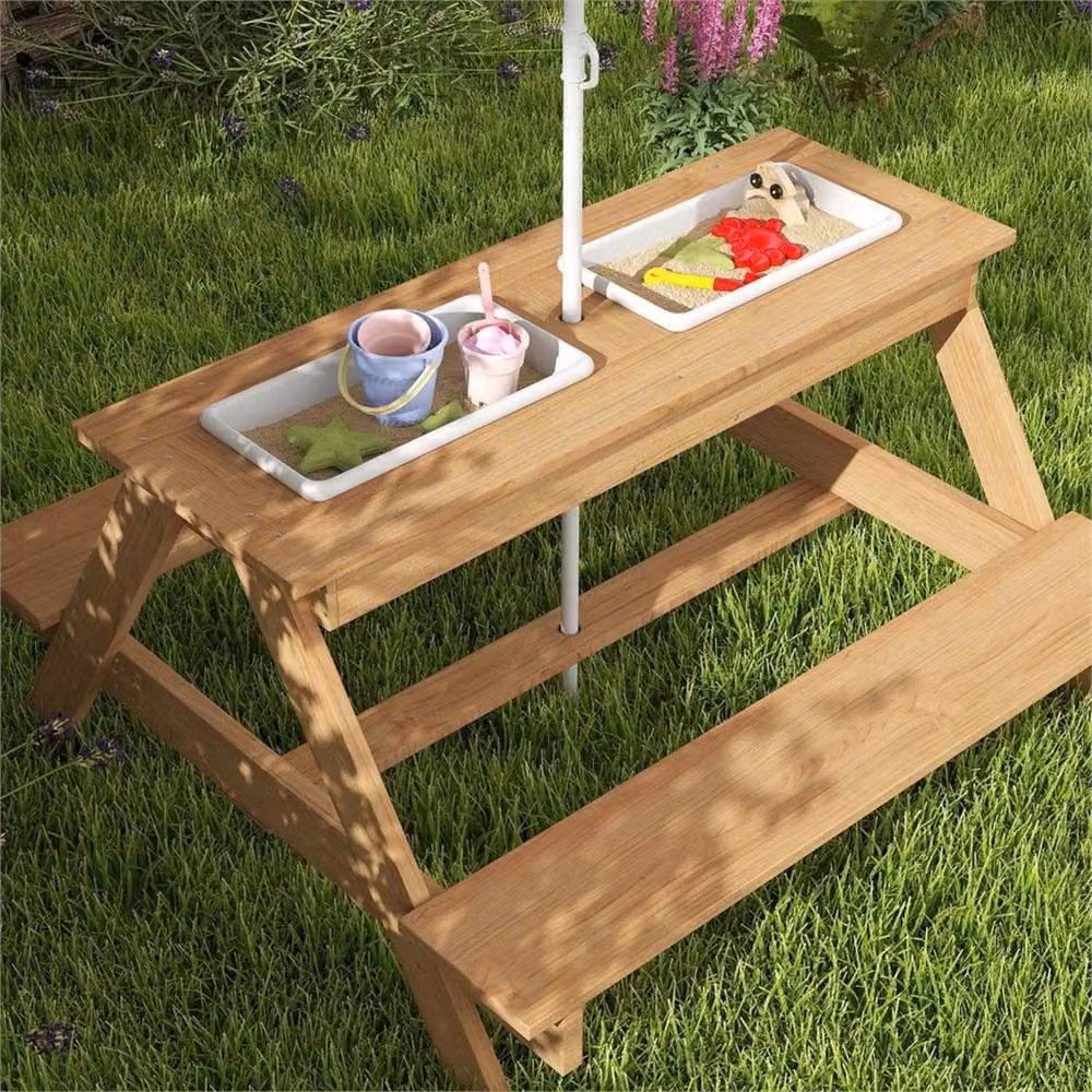 Nordara Rustic Treated Hardwood Kids Picnic Table and Benches in Brown and Multicolour – 4