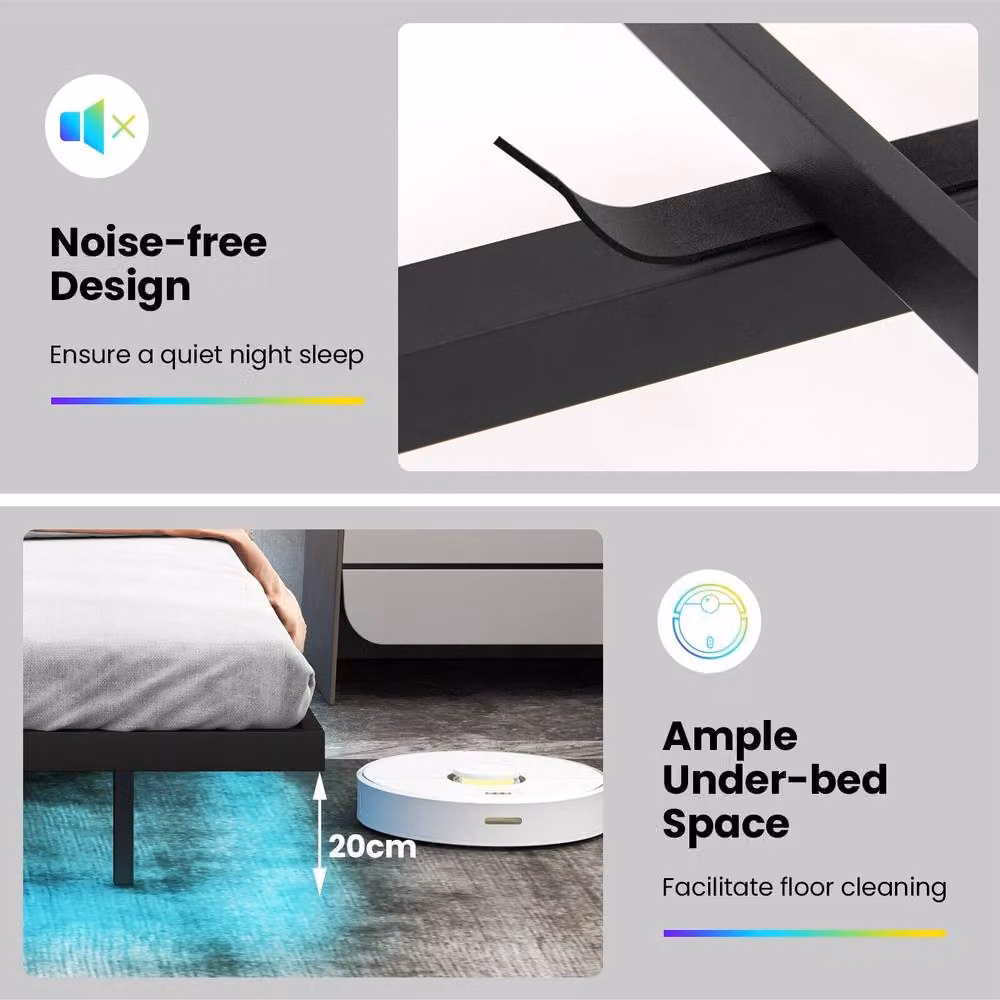 Costway King Size Modern Upholstered Floating Platform Bed Frame in Grey with Under-Bed Lighting and USB Charging Ports, W/D/H: 180 x 200 cm – 6