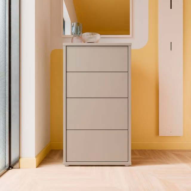 Furniture To Go Alice Springs Tall 4 Drawer Chest with Push-Open Drawers in Light Grey and Taupe