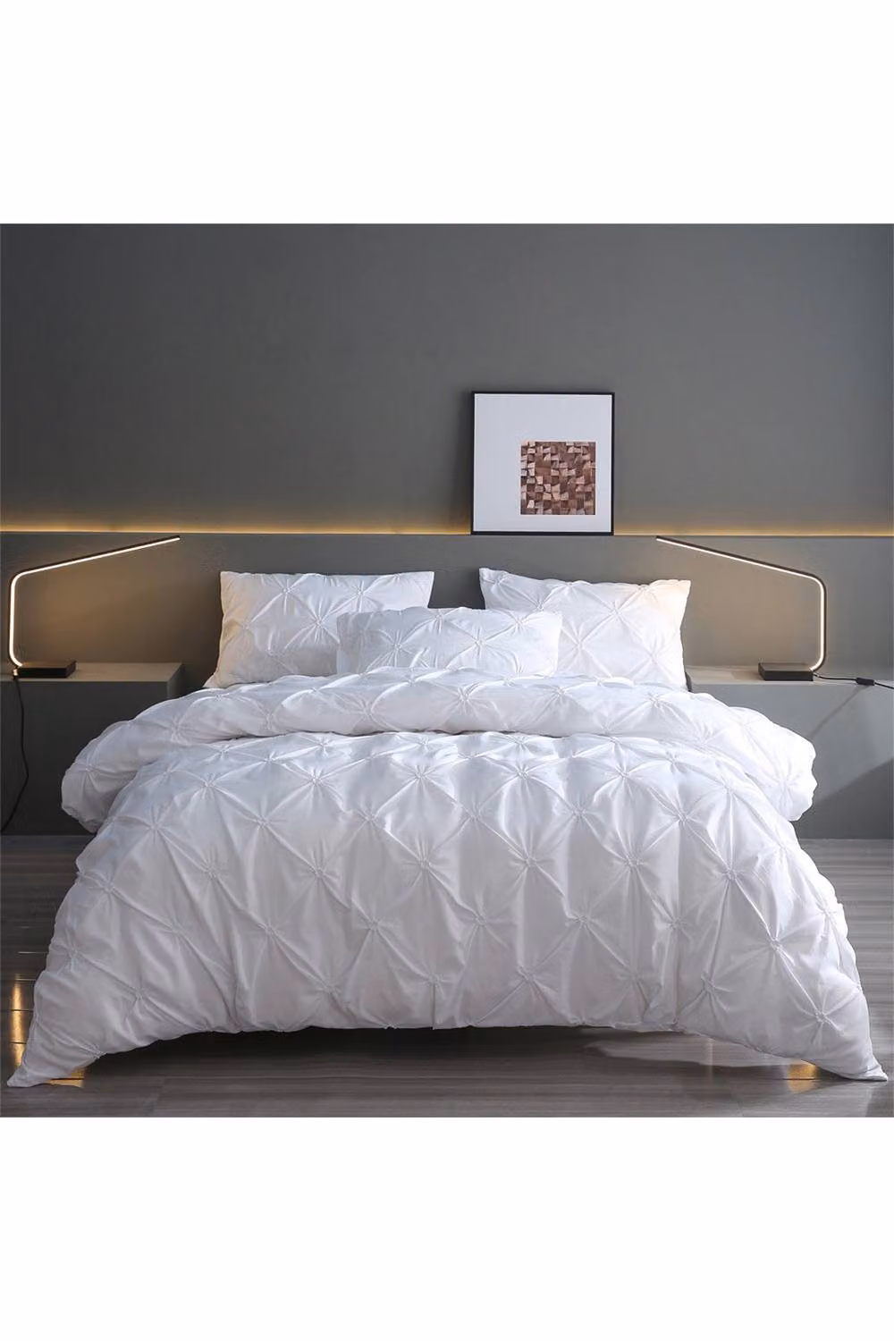 Living and Home Textured Pinch Pleat 3 Piece Duvet Cover and Pillowcase Set in White, Single (90 x 200 cm) – 2