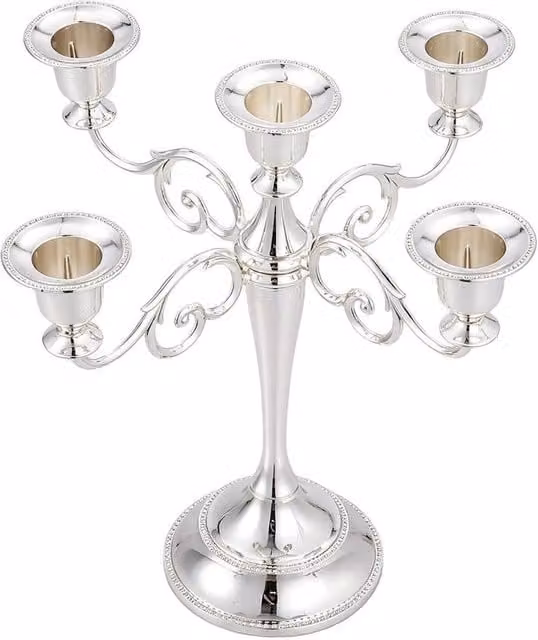 NESTLUNE Silver 5 Arm Metal Candelabra Candle Holder for Wedding and Dining Tables, H 100 cm x W 15 cm