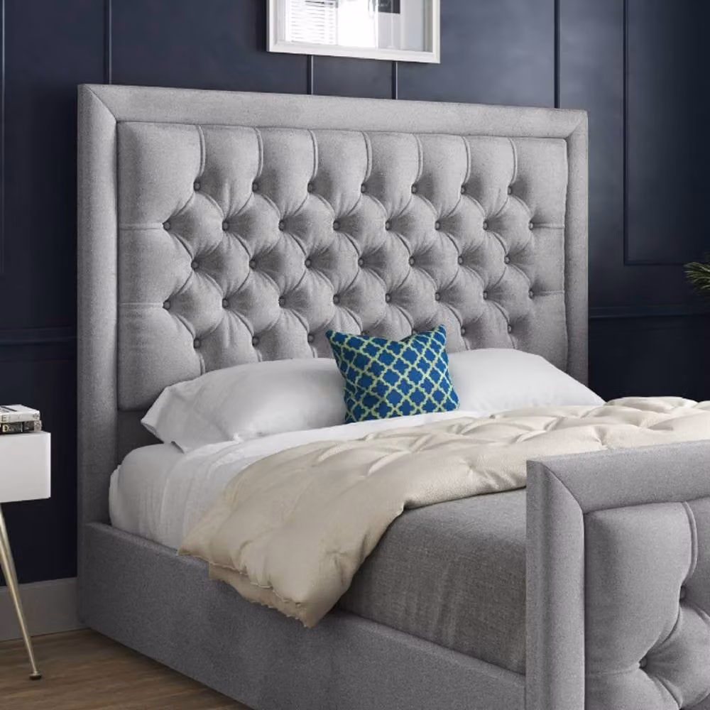 Casani Sidford Modern Upholstered Velvet Bed Frame in Grey, W/D/H: 140 x 200 x 137 cm – 4