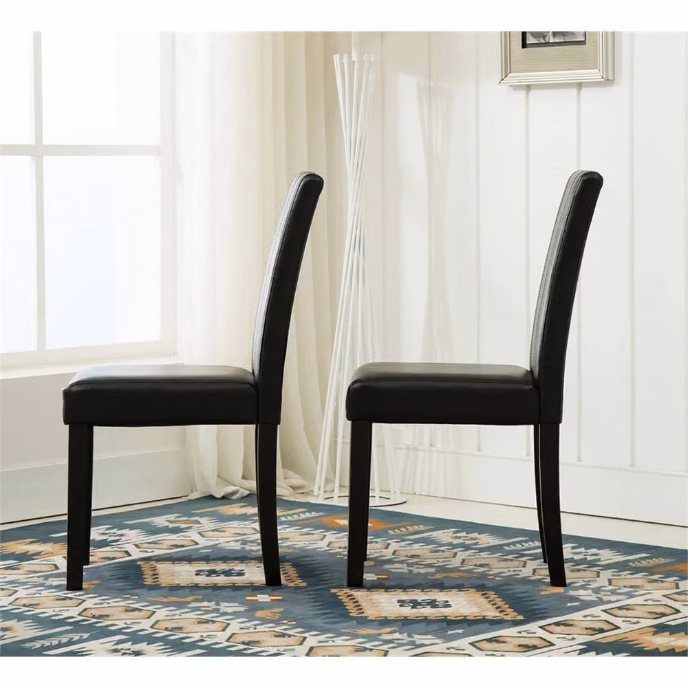 Nordara Black Faux Leather Dining Chairs with Solid Wooden Legs – 2