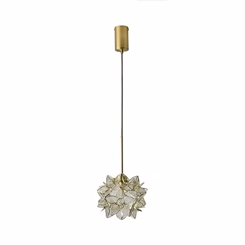 ValueLights Reine Clear Glass and Brushed Gold Flower Pendant Light with LED Bulb