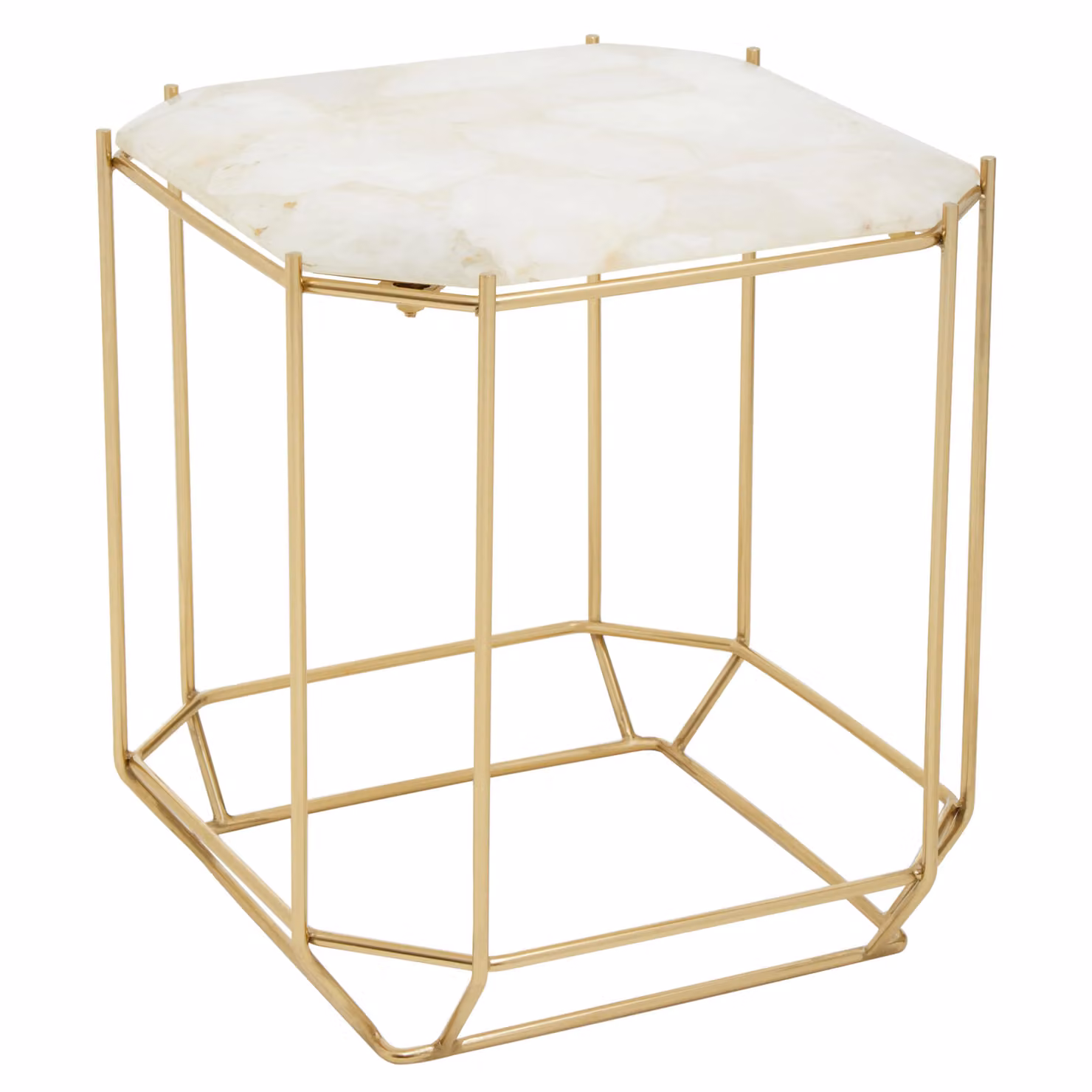 Orsina White Marble Top Square Side Table with Gold Geometric Frame – 2