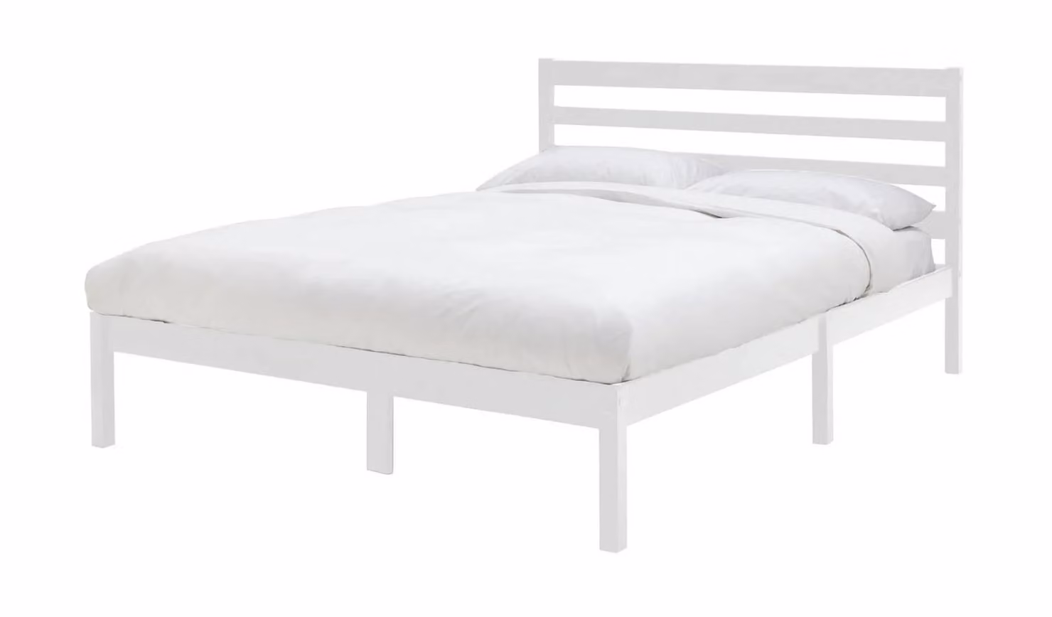 Kaycie Small Double White Pine Wood Bed Frame with Lacquered Finish and Wood Slats