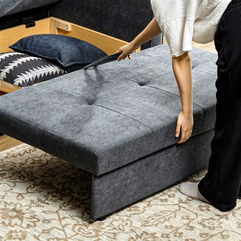 STILVORA 2 Seater Grey Fabric Sofa Bed with Storage and Pull Out Drawer – 8