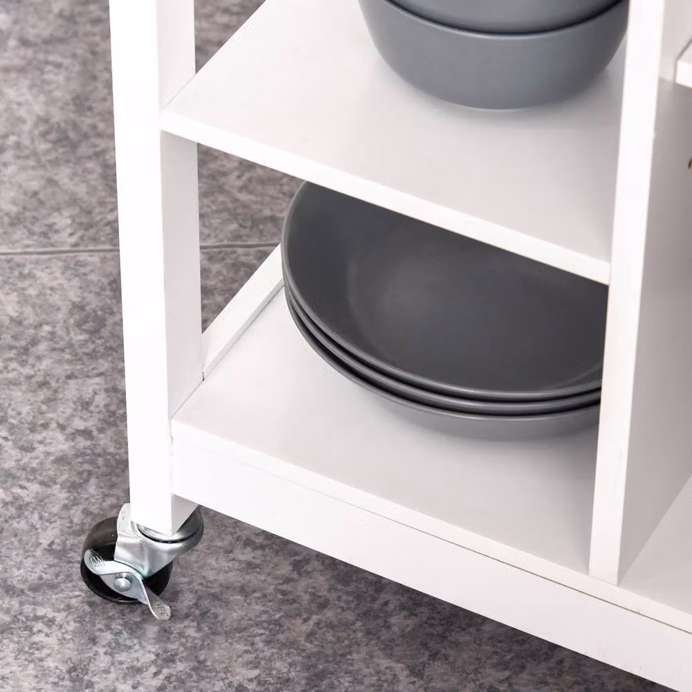 STILVORA Modern Kitchen Trolley with Storage Cupboard and Shelves in White Matt – 5