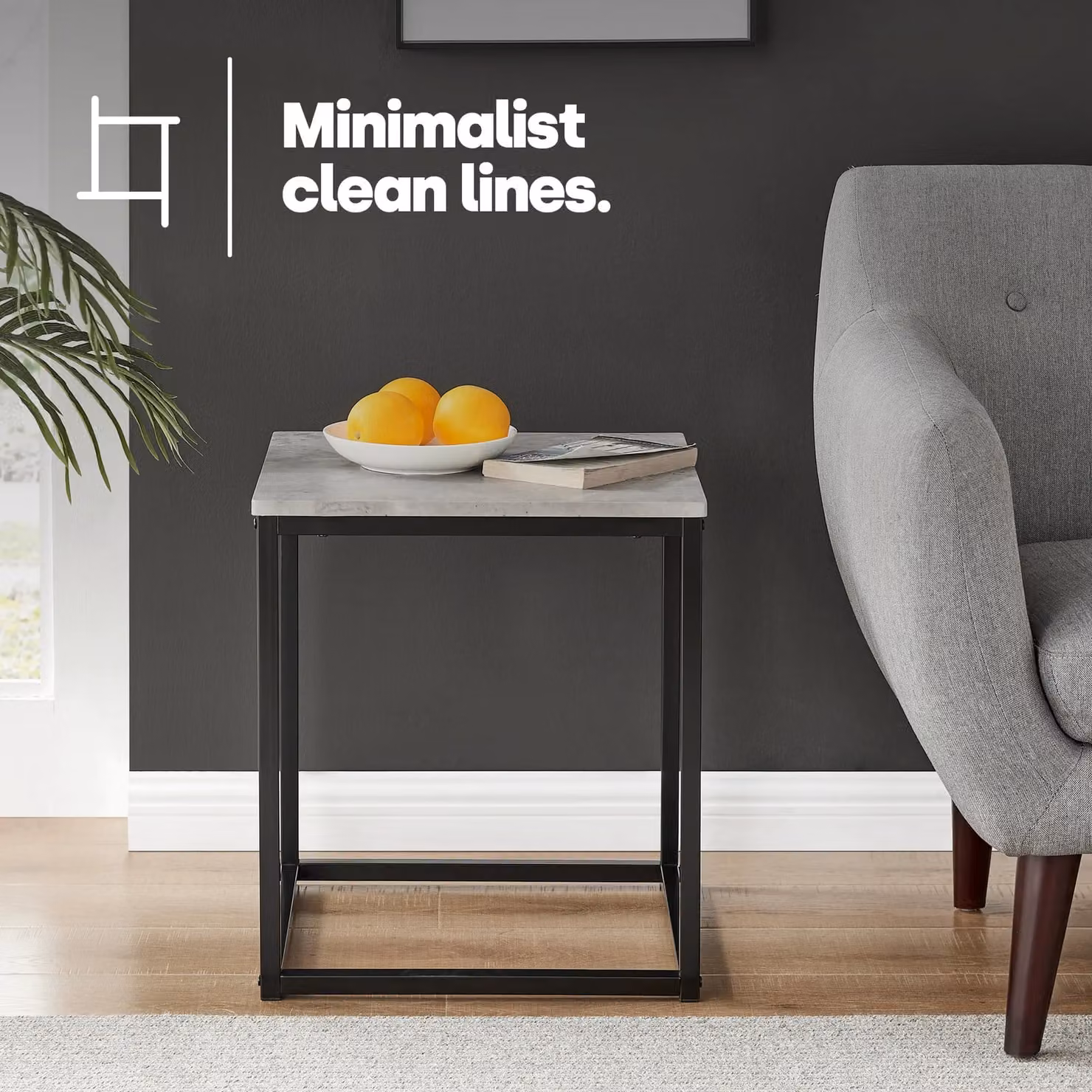 LIVIVO Industrial Concrete Effect Coffee and Square Side Table with Metal Frame in Grey – 2