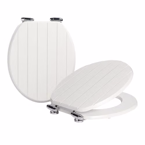 Harbour Housewares Pack of 2 Soft Close Oval MDF Wooden Toilet Seats in White – 1