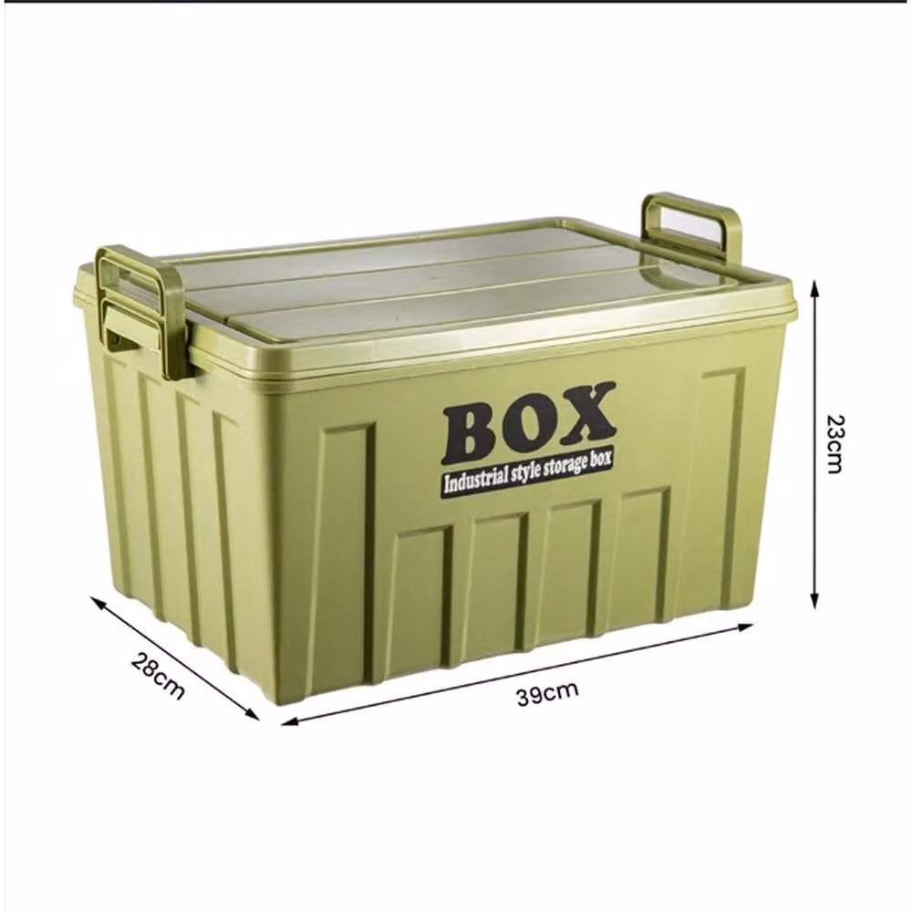 NESTLUNE Green Industrial Style Plastic Storage Box with Lid – 3