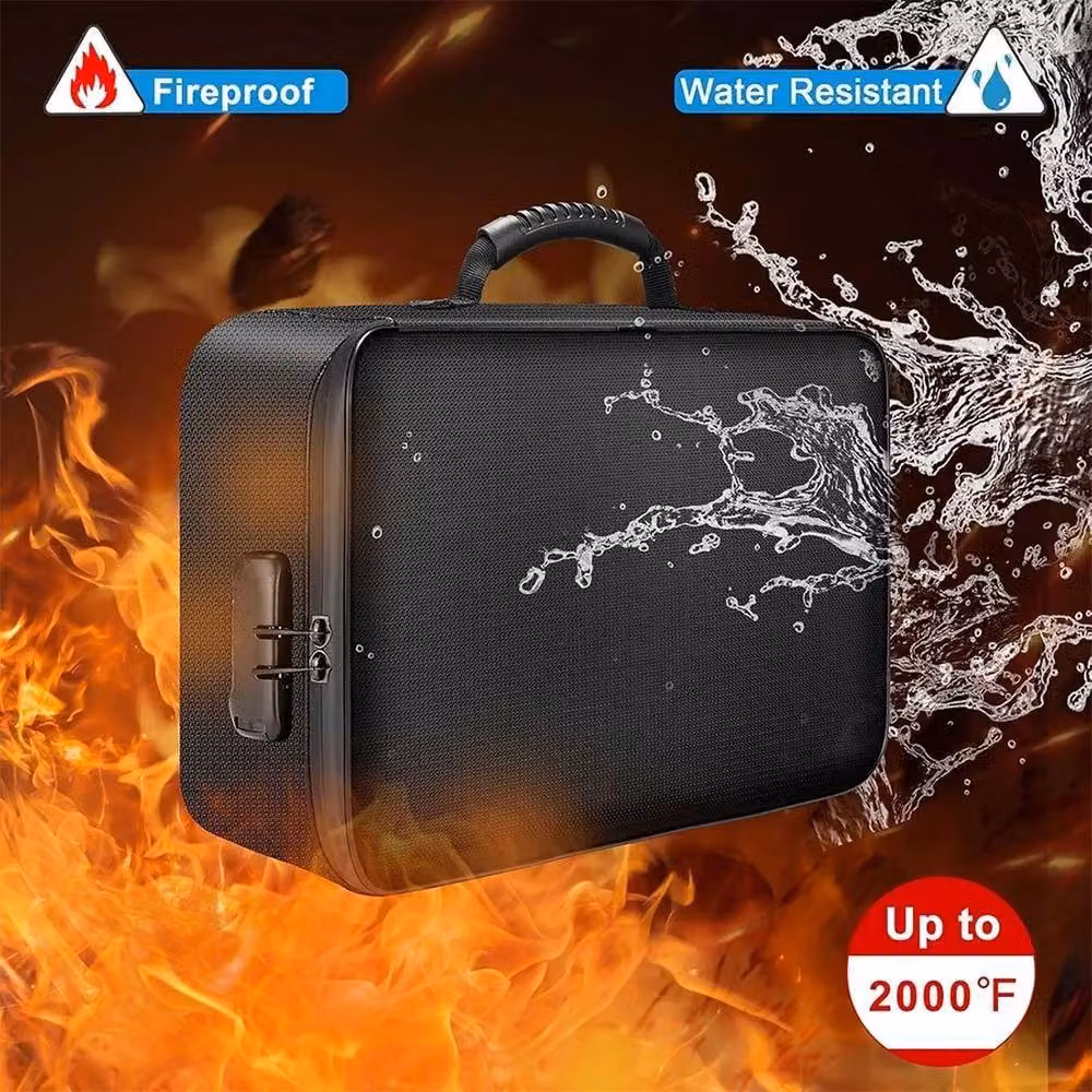 VOGREX Black Expandable Document Storage Box, Fireproof and Waterproof with Lock – 3