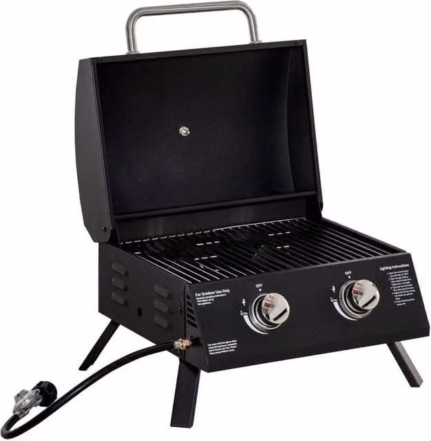 KORVIXA 2 Burner Folding Tabletop Gas BBQ Grill in Black, W/D/H: 55 x 41 x 31 cm – 1