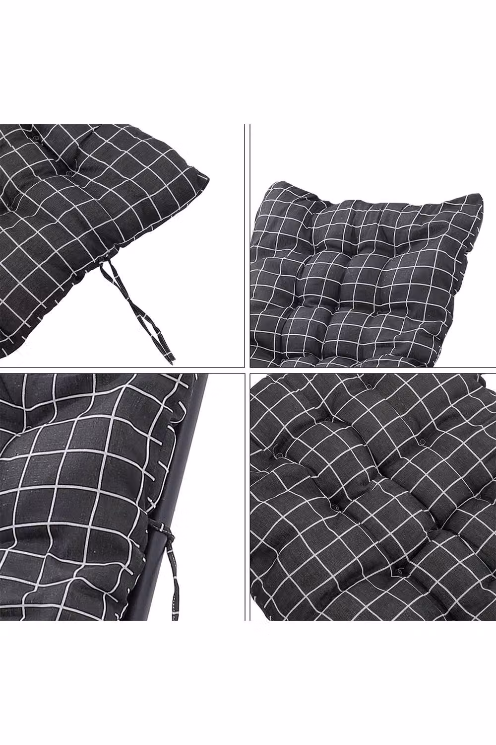 Living and Home Black Plaid Print Button Tufted Beach Chair Seat Cushion, W: 40 cm, L: 110 cm – 5