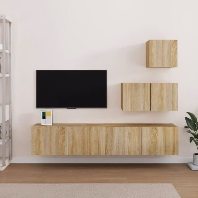 Berkfield Home 4 Piece Modern TV Cabinet Set in Sonoma Oak Brown Engineered Wood – 1